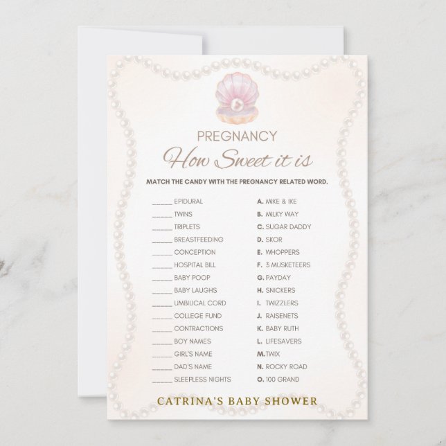 Pearl Baby Shower Game - Editable Name, 5x7 Invitation (Front)