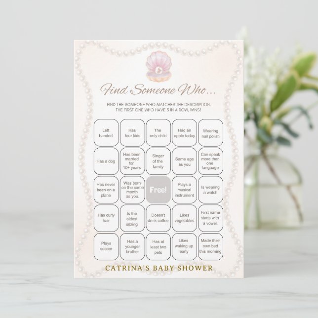 Pearl Baby Shower Game - Editable Name, 5x7 Invitation (Standing Front)