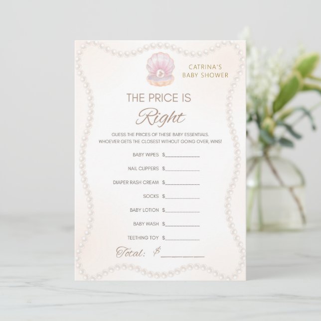 Pearl Baby Shower Game - Editable Name, 5x7 Invitation (Standing Front)