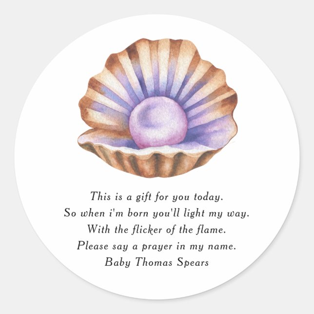 Pearl Baby Shower - Prayer Candle Label (Front)