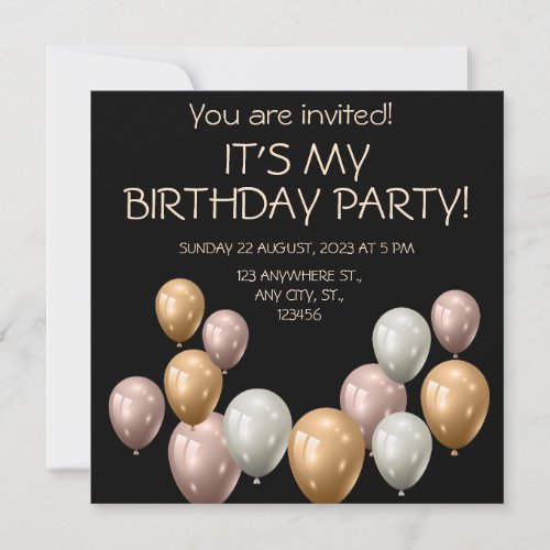 Pearl Balloons Elegant birthday  Invitation