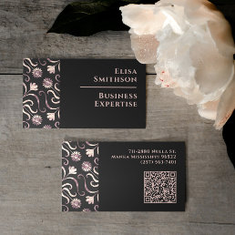 Pearl &amp; Black Floral Damask Elegant Purple Pattern Business Card