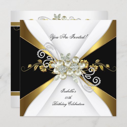 Pearl Black Gold Silver Diamond Birthday Party 3 Invitation