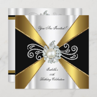Pearl Black Gold White Diamond Birthday Party Invitation
