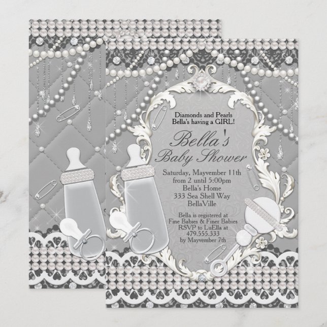 Pearl Bling  Baby Shower Invitations (Front/Back)