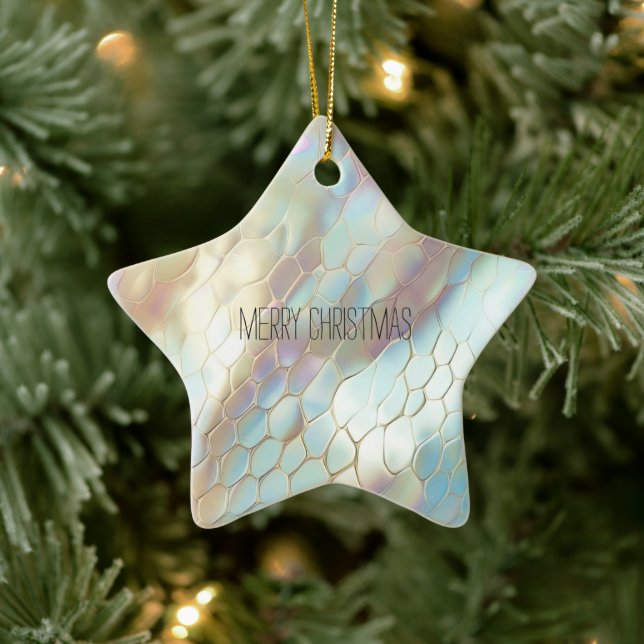Pearl Blue Snake Skin Animal Print Ceramic Ornament (Tree)