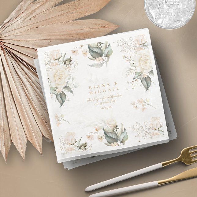 Pearl Blush Floral Elegance Border Wedding ID989 Paper Dinner Napkins (Creator Uploaded)