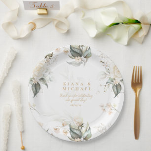 Pearl Blush Floral Elegance Border Wedding ID989 Paper Plates