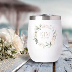 Pearl Blush Floral Elegance Border Wedding ID989 Thermal Wine Tumbler