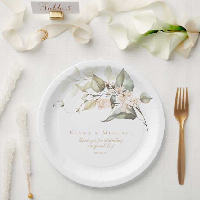 Pearl Blush Floral Elegance Motif Wedding ID989 Paper Plates (Wedding)
