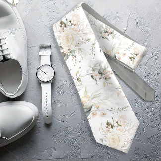 Pearl Blush Floral Elegance Pattern Sage ID989 Neck Tie