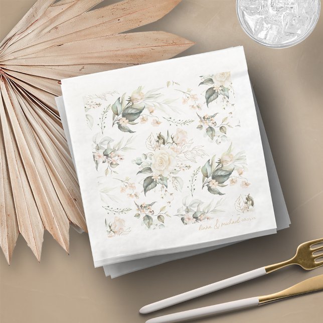 Pearl Blush Floral Elegance Pattern Wedding ID989 Paper Dinner Napkins (Creator Uploaded)