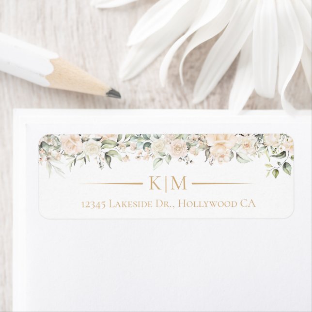 Pearl Blush Floral Wedding Border Initials ID989 Label (Insitu)