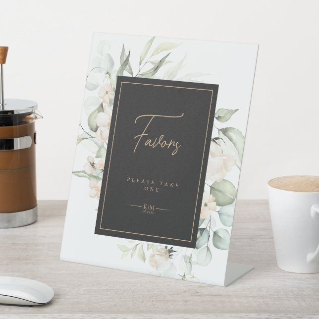 Pearl Blush Floral Wedding Favors ID989 Pedestal Sign (In SItu)