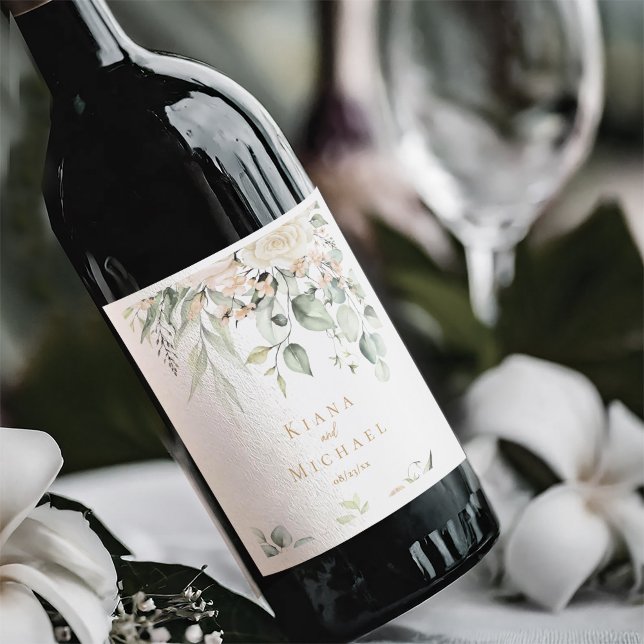 Pearl Blush Floral Wedding Names ID989 Wine Label (Creator Uploaded)