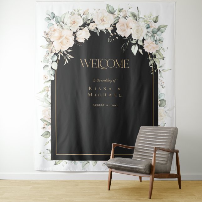 Pearl Blush Floral Wedding Welcome Backdrop ID989 (In Situ)