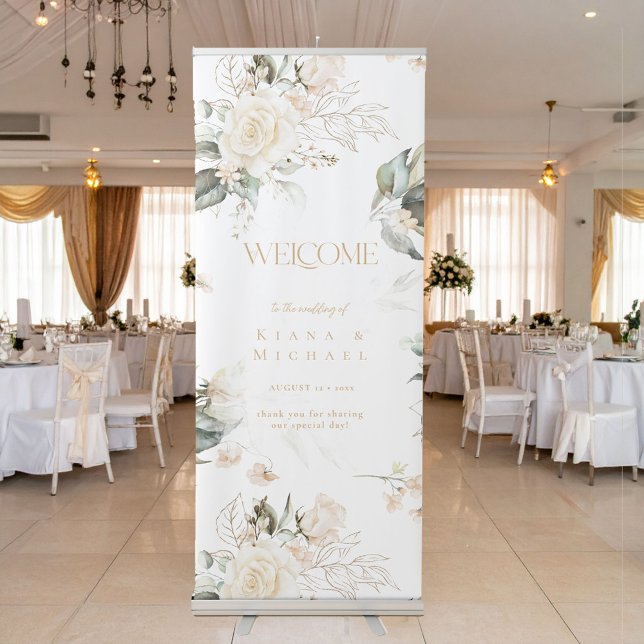 Pearl Blush Floral Wedding Welcome ID989 Retractable Banner (Creator Uploaded)