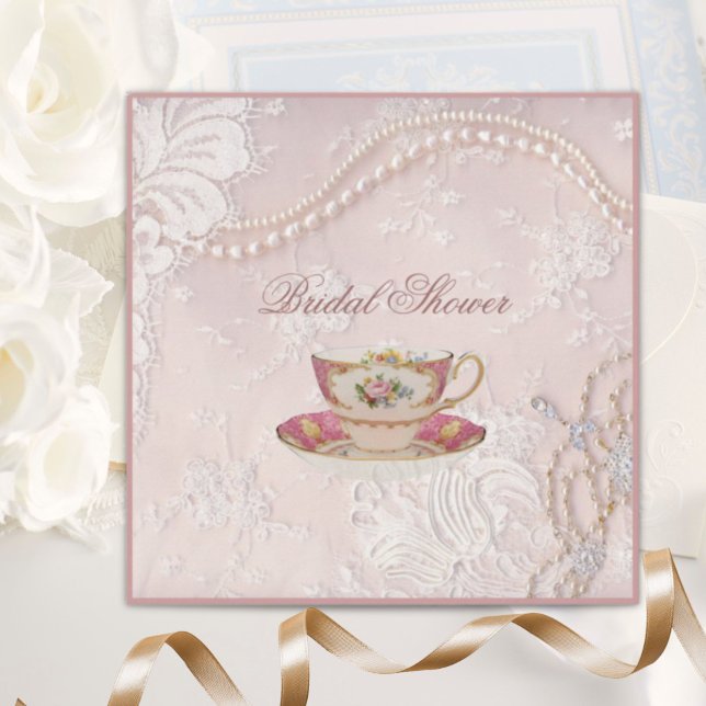Pearl Blush pink lace bridal Tea Party Invitation (Pearl Blush pink lace bridal Tea Party Invitation)