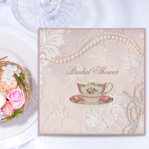 Pearl Blush pink lace bridal Tea Party Invitation