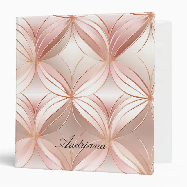 Pearl Blush Pink Rose Gold Abstract  3 Ring Binder (Front/Inside)