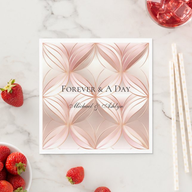 Pearl Blush Pink Rose Gold Abstract Wedding  Napkins (Insitu)