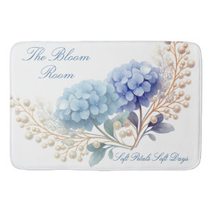 Pearl Blush Powder Blue Hydrangea Watercolor Bath Mat