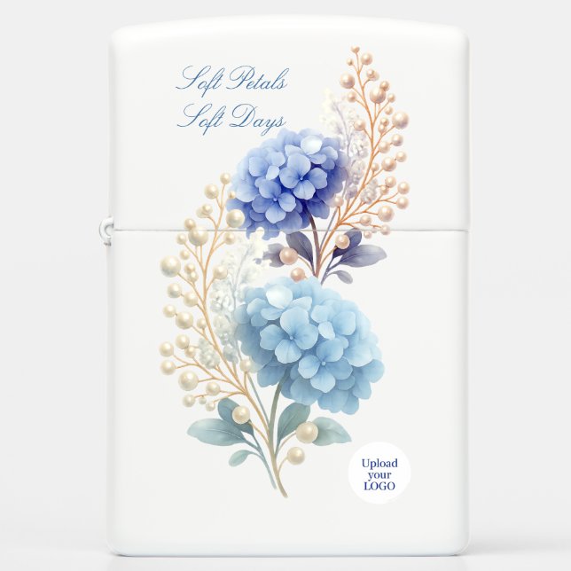 Pearl Blush Powder Blue Hydrangea Watercolor Zippo Lighter (Front)