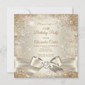 Pearl Bow Beige Cream Gold Snowflake Party Invitation (Front)