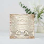 Pearl Bow Beige Cream Gold Snowflake Party Invitation (Standing Front)