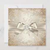 Pearl Bow Beige Cream Gold Snowflake Party Invitation (Back)