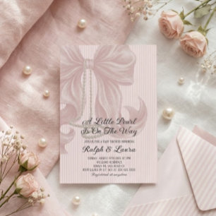 Pearl Bow Girl Baby Shower Invitation
