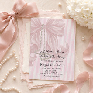 Pearl Bow Girl Baby Shower Invitation