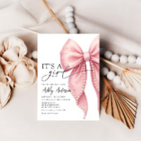 Pearl Bow Its a Girl Pink Baby Shower