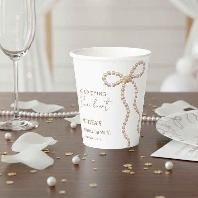 Pearl Bow She's Tying the Knot Bow Bridal Shower Paper Cups (Creator Uploaded)