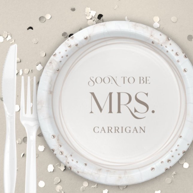Pearl Bridal Shower Soon to be Mrs. Modern Minimal Paper Plates (Creator Uploaded)