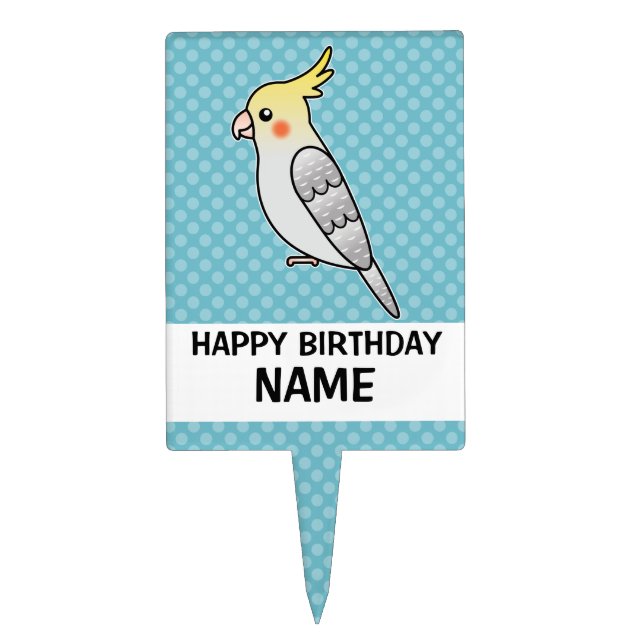 Pearl Cartoon Cockatiel Parrot Bird Cake Topper (Front)