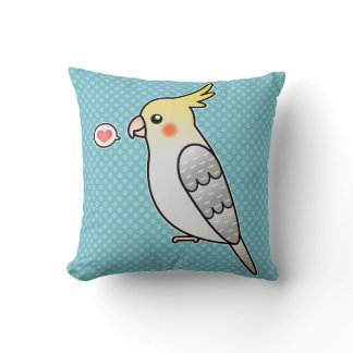 Pearl Cartoon Cockatiel Parrot Bird Love Throw Pillow