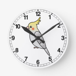 Pearl Cartoon Cockatiel Parrot Bird Round Clock