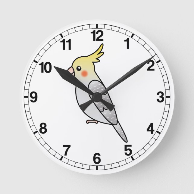 Pearl Cartoon Cockatiel Parrot Bird Round Clock (Front)