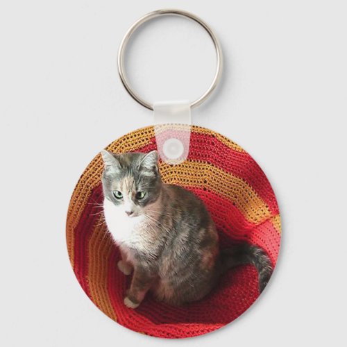 Pearl Cat on Afghan Keychain