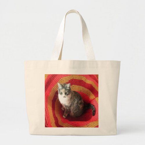 Pearl Cat on Afghan Large Tote Bag