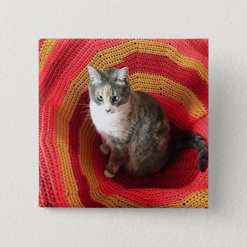 Pearl Cat on Afghan Pinback Button