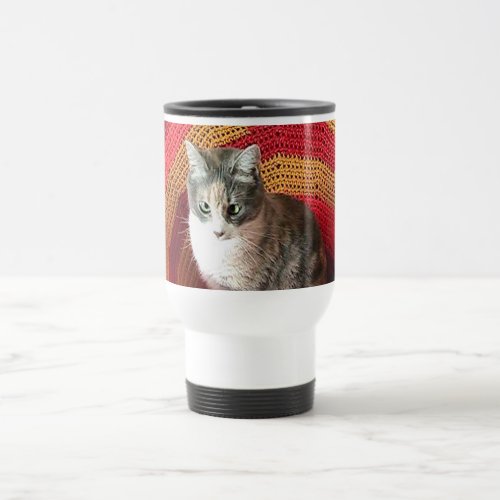 Pearl Cat on Afghan Travel Mug