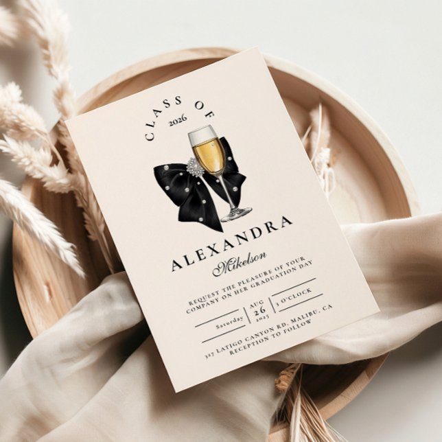 Pearl Champagne Glass Graduation Invitation (Creator Uploaded)