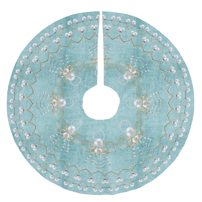 Pearl Christmas Angel of Joy Aqua Circle Brushed Polyester Tree Skirt (Front)
