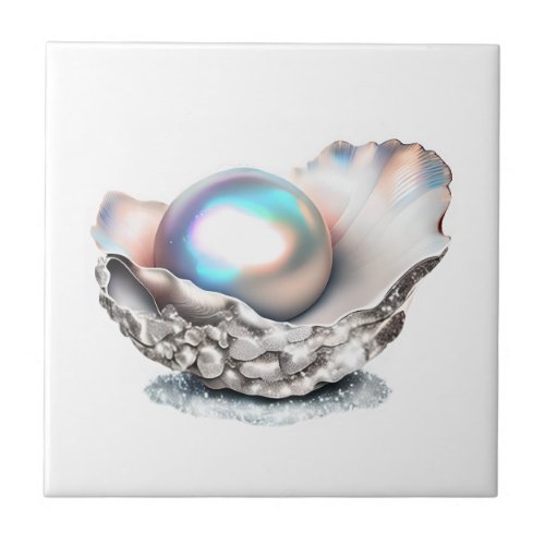 Pearl clam shell iridescent 3D seashell beach Ceramic Tile