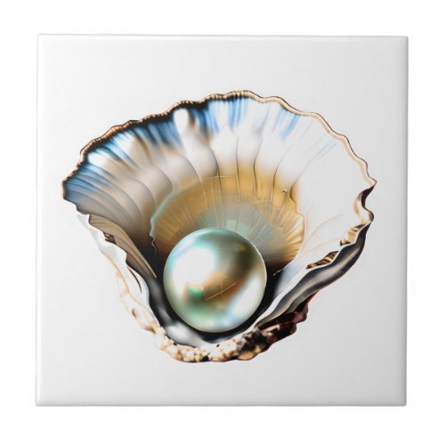 Pearl clam shell iridescent 3D seashell beach chic Ceramic Tile