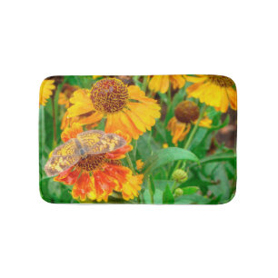Pearl Crescent Butterfly on Sneezeweed Bathroom Mat