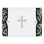 Pearl Cross and Black Damask Thank You Cards (Front Horizontal)