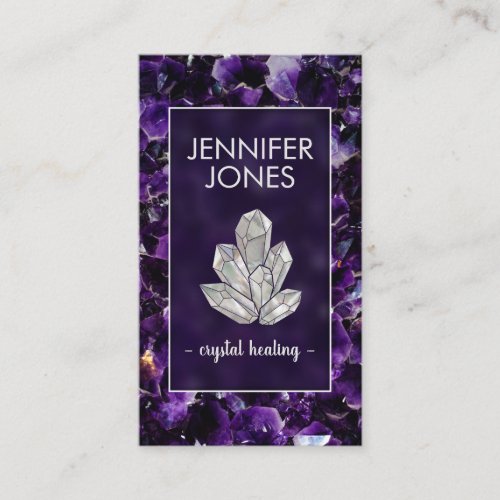 Pearl Crystals Cluster on Amethyst Business Card